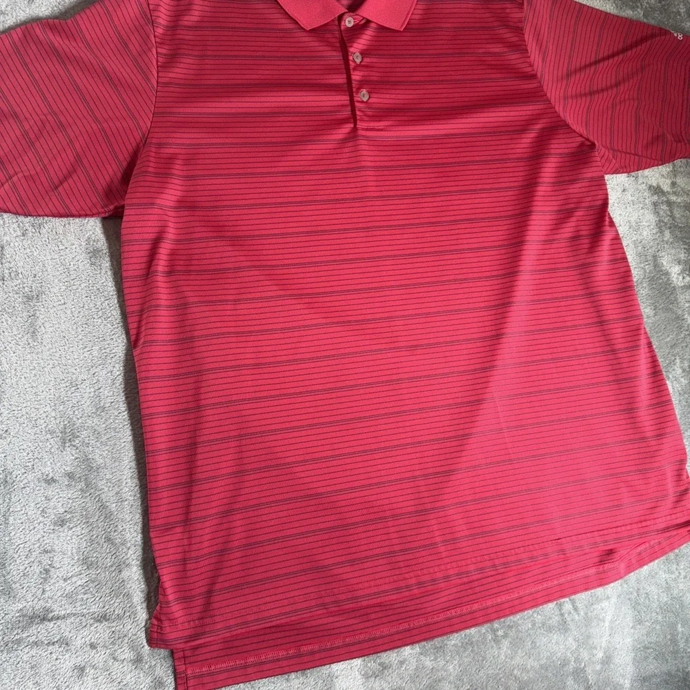 Adidas‎ Red Striped Polo Shirt Golf Short Sleeve Red Size 2XL Performance